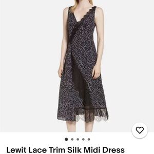 Lewit Black Lace Trim Silk Midi Dress